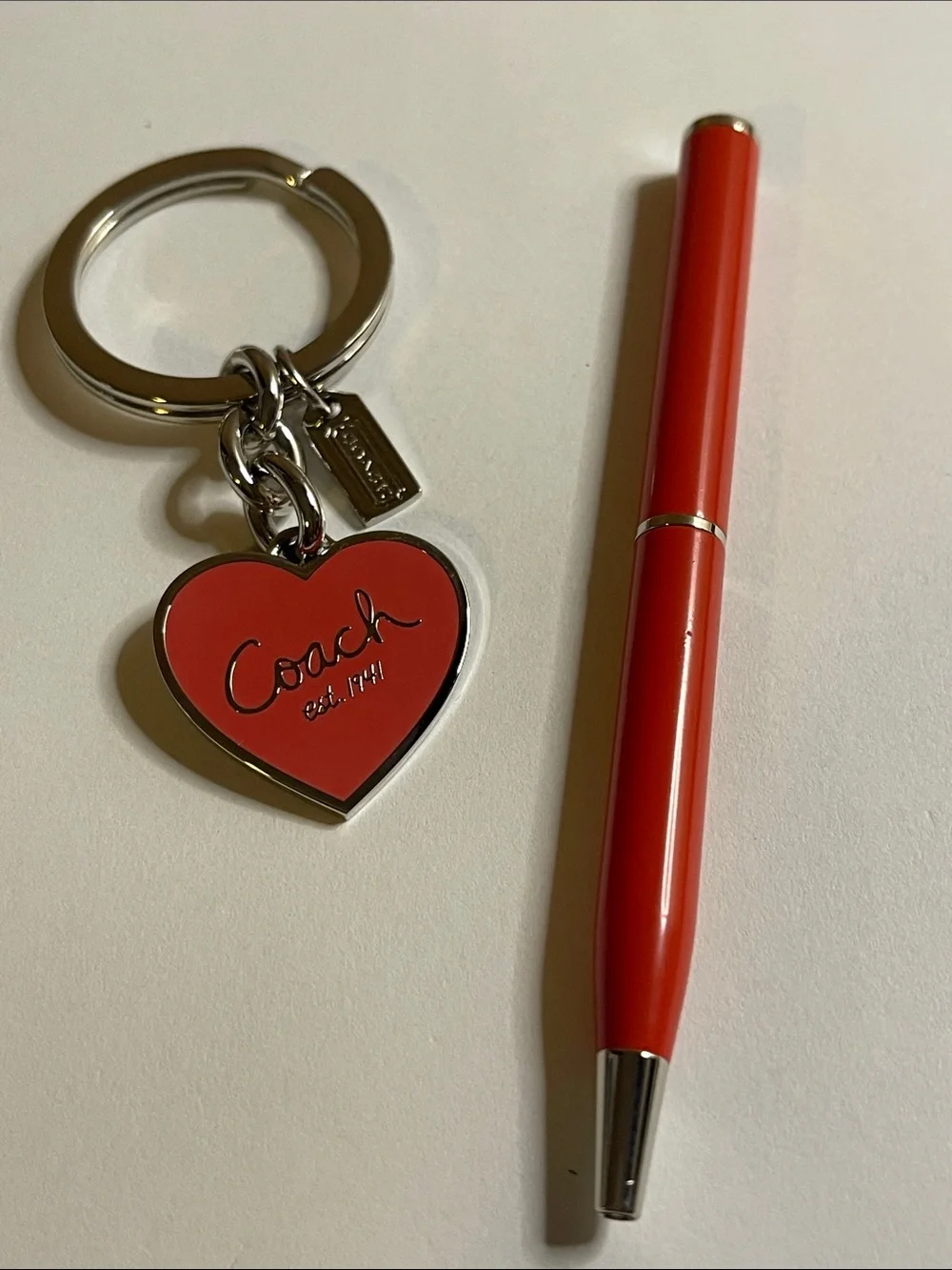 Coach Burnt Orange Heart Enamel Keyring and Coach Pen